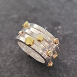 Sterling Silver and 14K Gold Square, Modern Ring