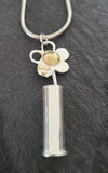 Cute Flower and Vase Necklace, Sterling Silver and 14k Gold