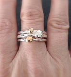 14 K Gold and Silver Pebbles Rings, Set of Three stacking rings