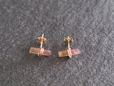 Raw Watermelon Tourmaline Crystals and 14k Gold Stud Earrings