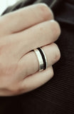 Men's Sterling Silver ring with black oxidation grooved line