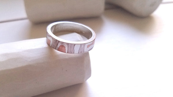 Mokume Gane Ring, Wedding Band, Sterling Silver, Argentium and Copper