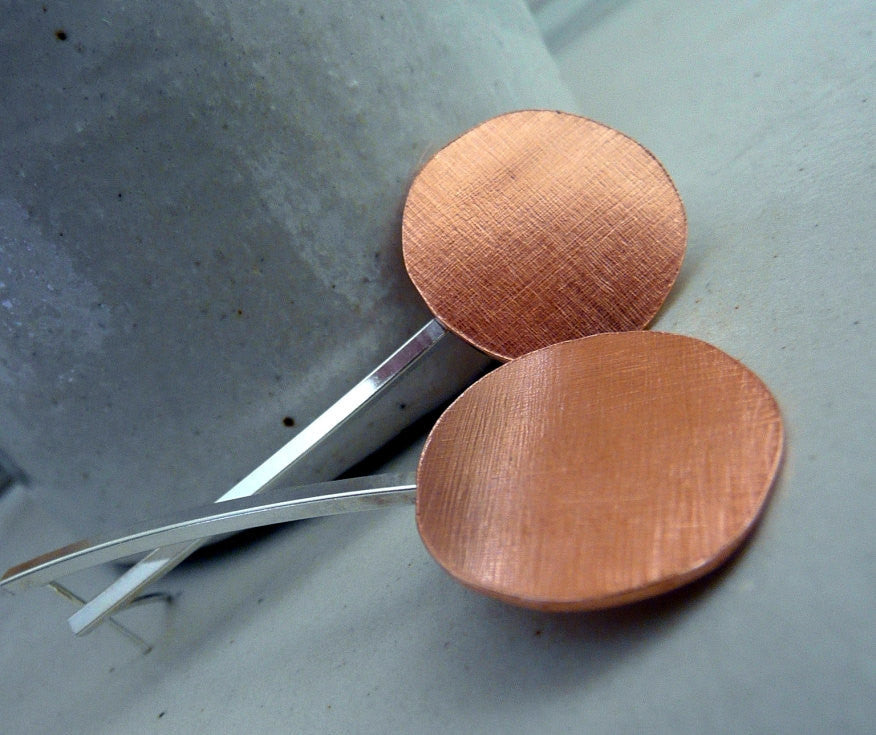 Sterling Silver and Copper Round Earrings