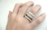 The Stack - Set of 7 Sterling Silver and 14 k  Solid Gold Rings - Different Styles